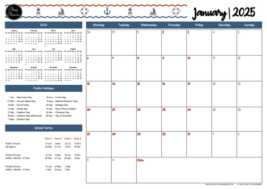 A3 deskpad calendar 2025 - Nautical