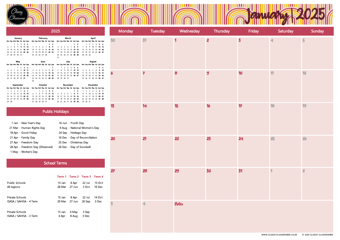A3 deskpad calendar 2025 - Rainbow