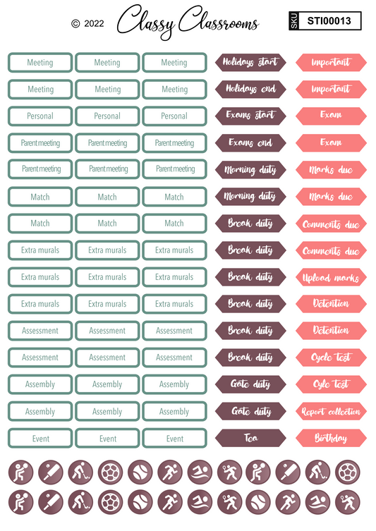 Succulent themed teacher calendar stickers (vinyl)