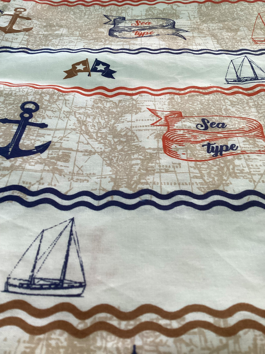 Our nautical themed table cloth almost lets you smell the salty ocean