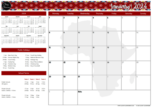 African themed calendar from Classy Classrooms. Organise your week with our teacher and student stickers.