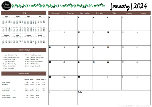Our new and improved farmhouse and floral themed calendar from Classy Classrooms. Organise your week with our teacher and student stickers.