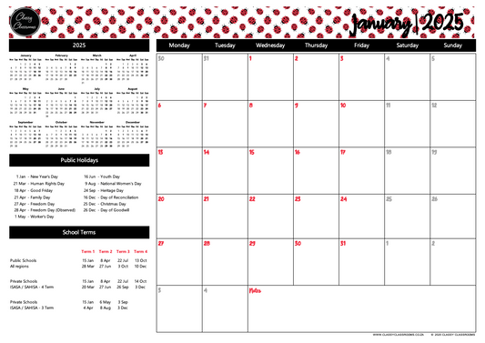 A3 deskpad calendar 2025 - Ladybug