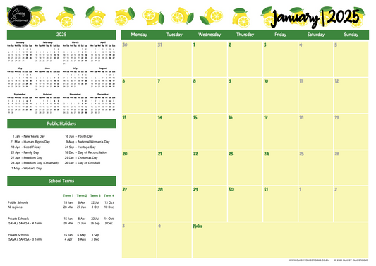 A3 deskpad calendar 2025 - Lemons