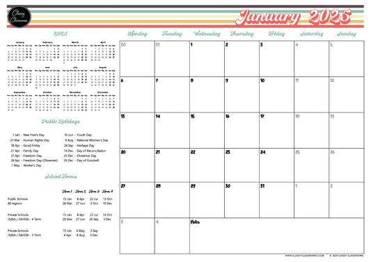 A3 deskpad calendar 2025 - Retro Stripes