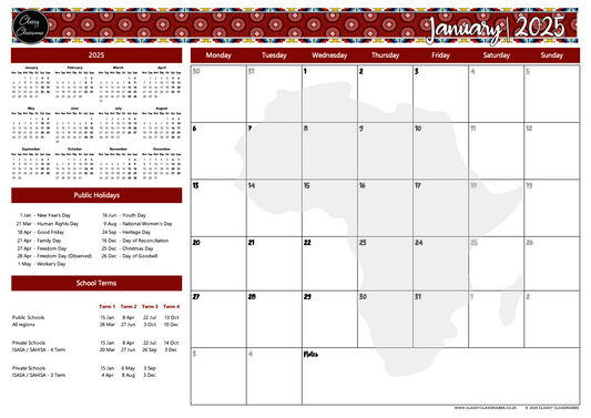 A3 deskpad calendar 2025 - African