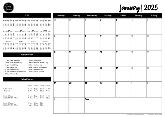 A3 deskpad calendar 2025 - Black and white