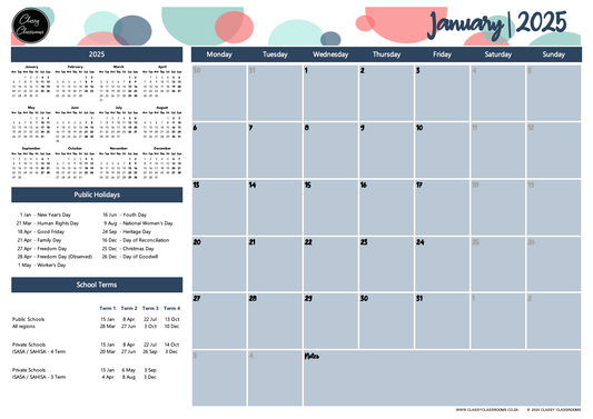 A3 deskpad calendar 2025 - Coral bubble