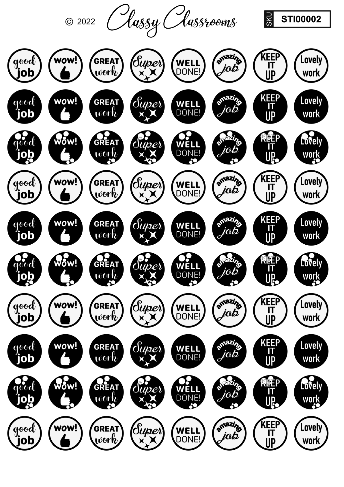 Black and white teacher stickers (80 vinyl stickers)