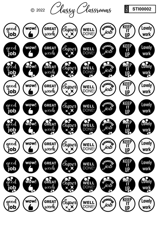 Black and white teacher stickers (80 vinyl stickers)