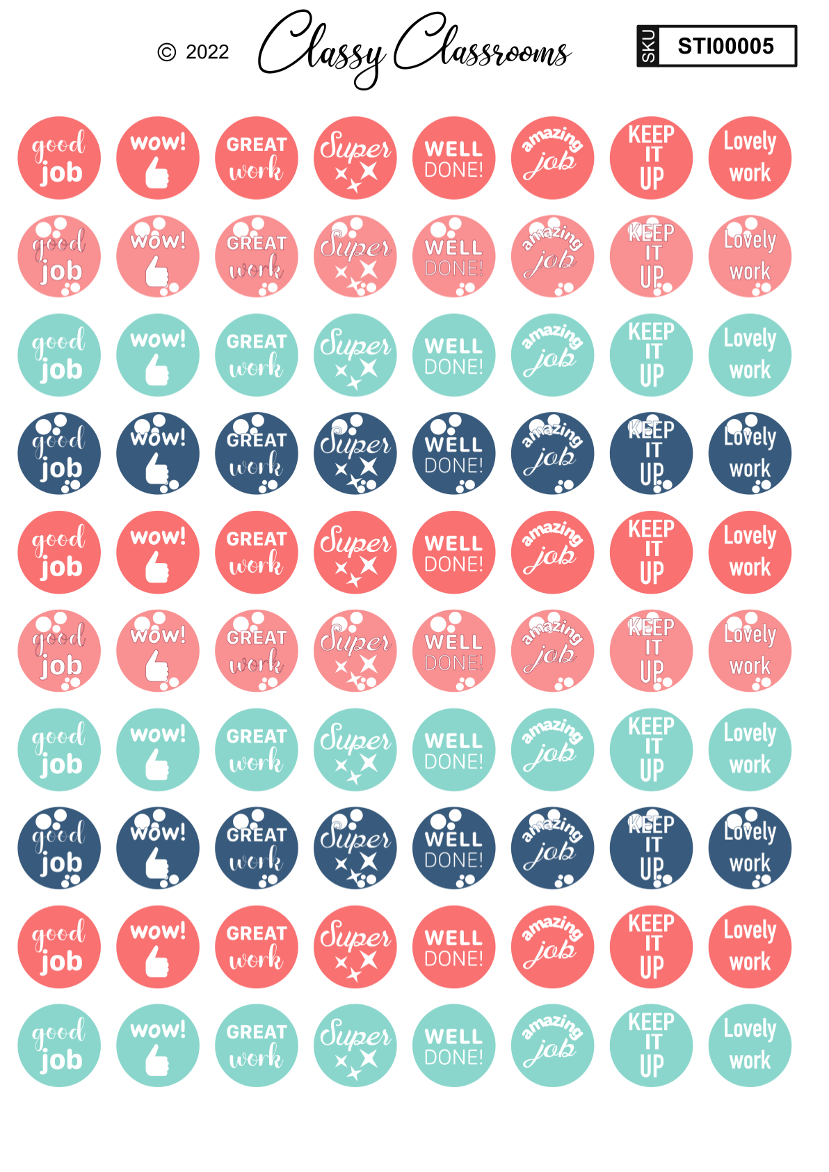 Coral bubbles teacher stickers (80 vinyl stickers)